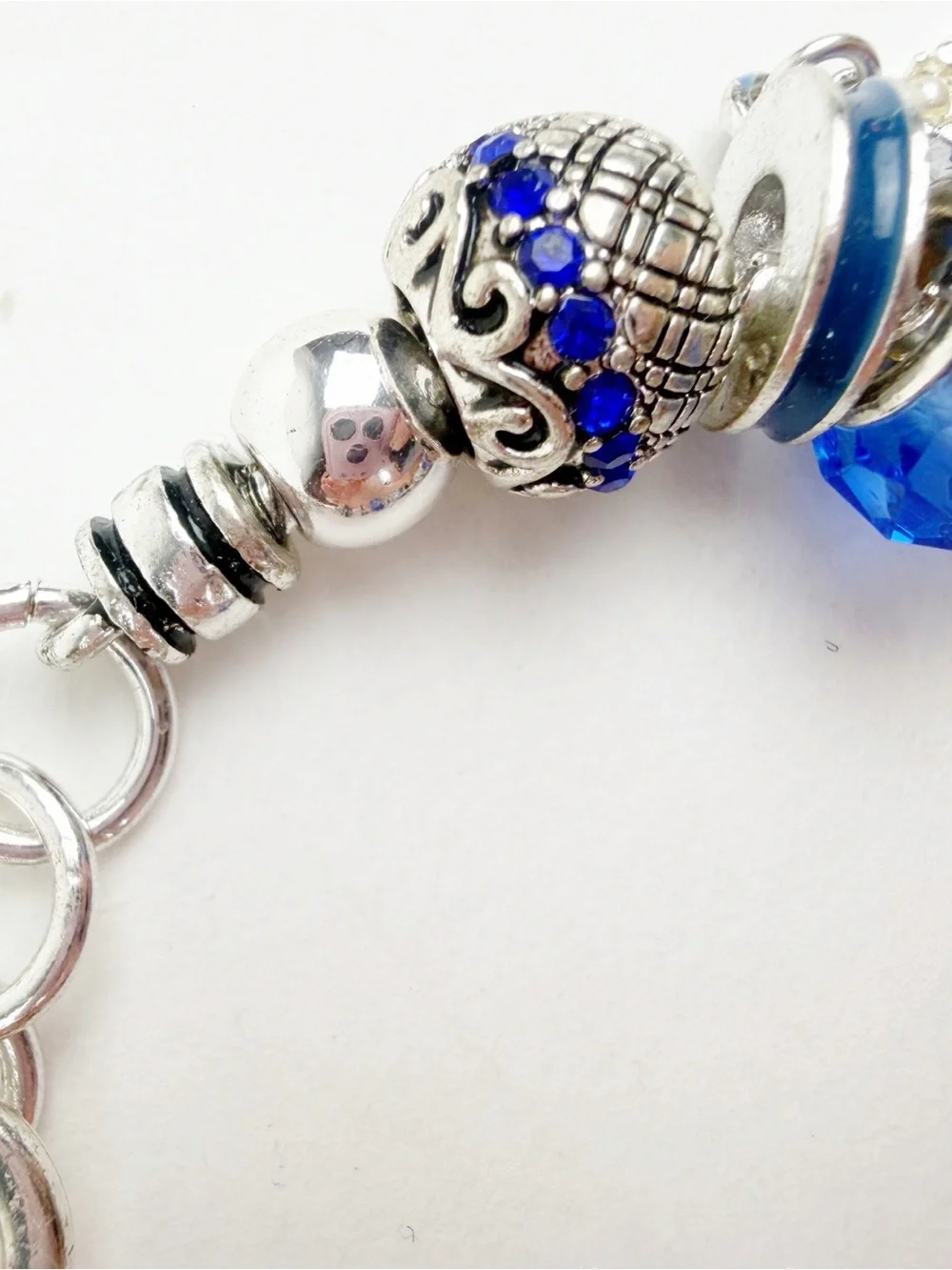September Sapphire Blue Birthstone Charm Bracelet Silvertone Baby Feet